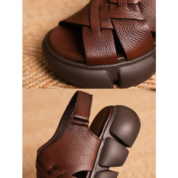 Women Summer Leather Spliced Solid Platform Sandals BN1001