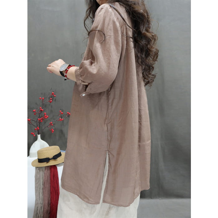 Women Summer Retro Embroidery O-Neck Ramie Shirt BN1037