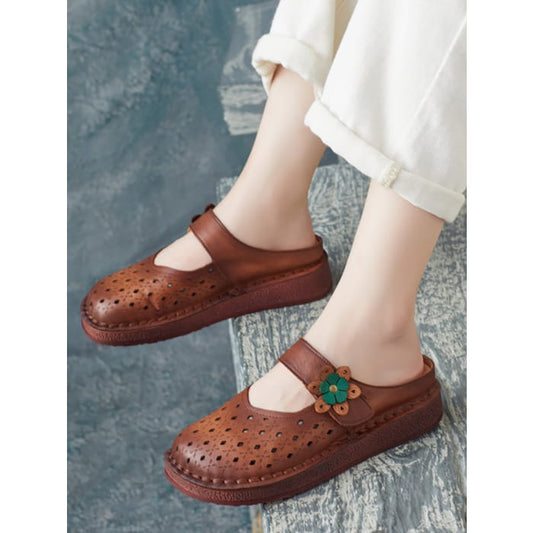 Women Summer Retro Leather Cutout Shoes BN1031 - 35 / Brown