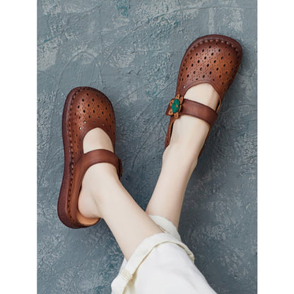 Women Summer Retro Leather Cutout Shoes BN1031