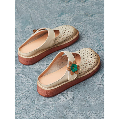 Women Summer Retro Leather Cutout Shoes BN1031