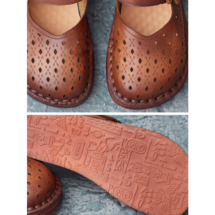 Women Summer Retro Leather Cutout Shoes BN1031