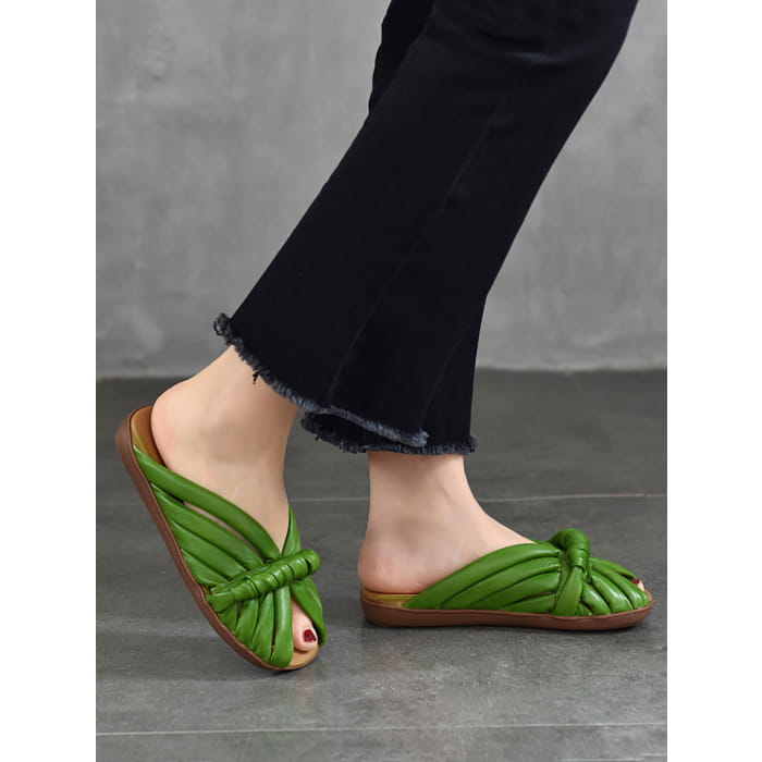 Women Summer Solid Leahter Weave Flat Slippers BN1013 - 35