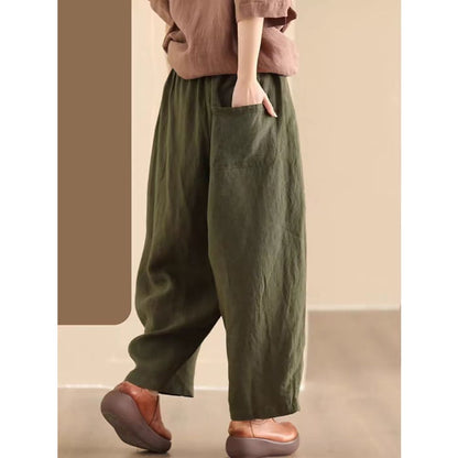 Women Summer Solid Linen Loose Harem Pants BN1006 - Bottoms