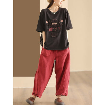 Women Summer Solid Linen Loose Harem Pants BN1006 - Bottoms