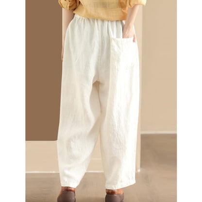 Women Summer Solid Linen Loose Harem Pants BN1006 - Bottoms