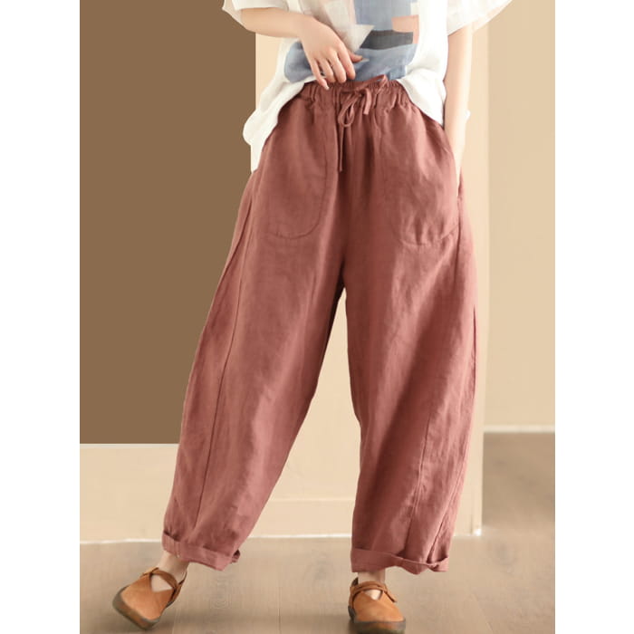 Women Summer Solid Linen Loose Harem Pants BN1006 - Bottoms