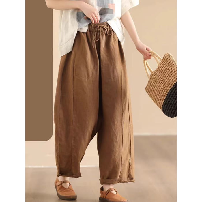 Women Summer Solid Linen Loose Harem Pants BN1006