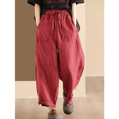 Women Summer Solid Linen Loose Harem Pants BN1006