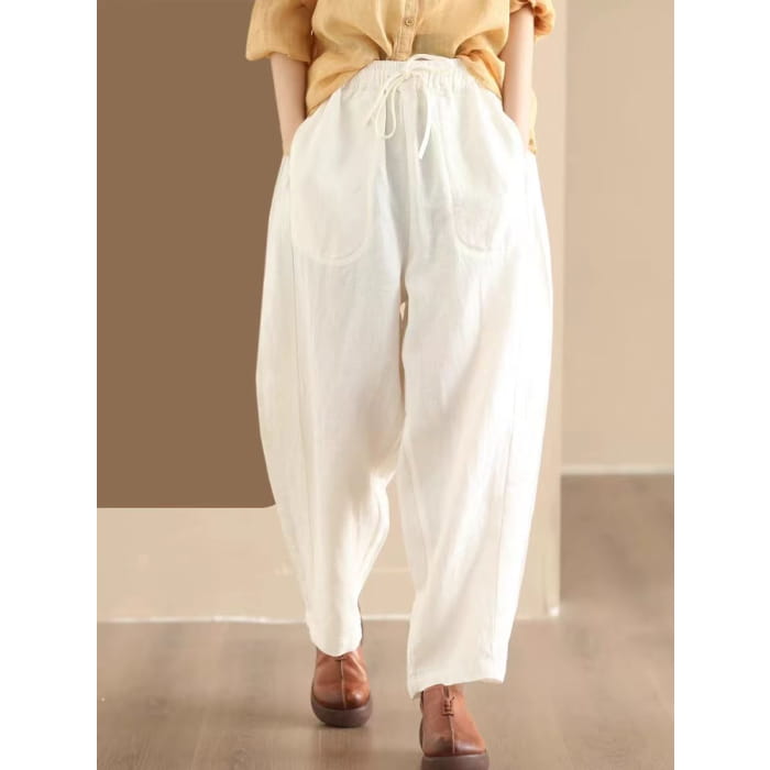 Women Summer Solid Linen Loose Harem Pants BN1006