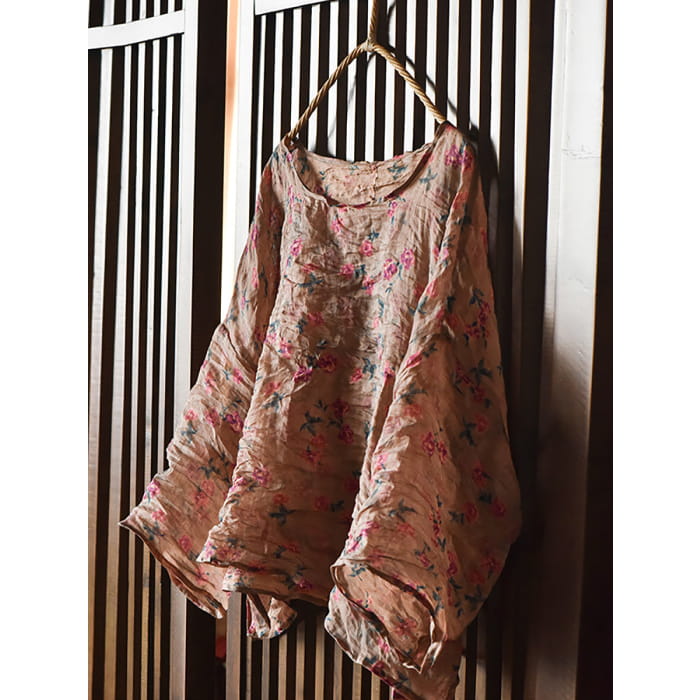 Women Summer Vintage Floral Ramie Thin Shirt BN1005 - Tops