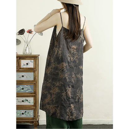 Women Summer Vintage Flower Ramie Vest Dress BN1035