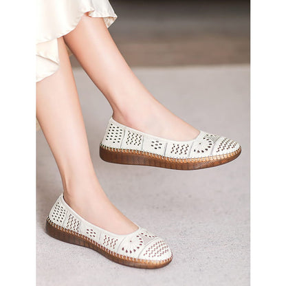 Women Summer Vintage Leather Spliced Cutout Shoes BN1018