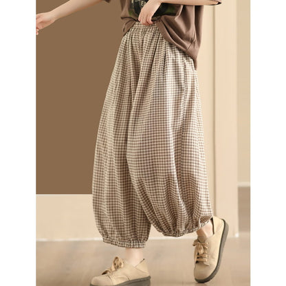 Women Summer Vintage Plaid Cotton Harem Pants BN1021