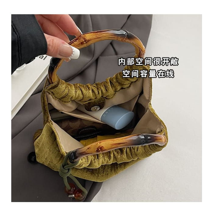 Wooden Handle Jacquard Handbag