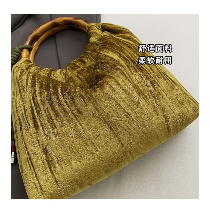 Wooden Handle Jacquard Handbag