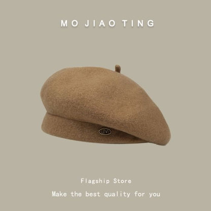 Wool Beret Hat - Khaki / One Size