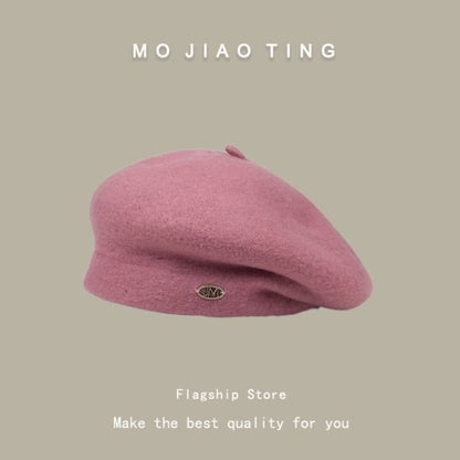 Wool Beret Hat - Pink / One Size