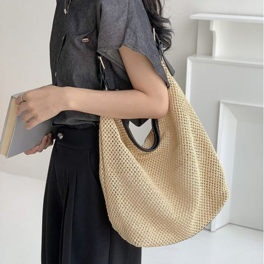 Woven Buckled Tote Bag