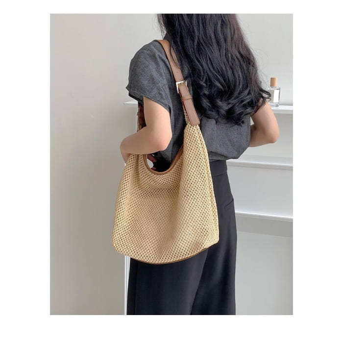 Woven Buckled Tote Bag