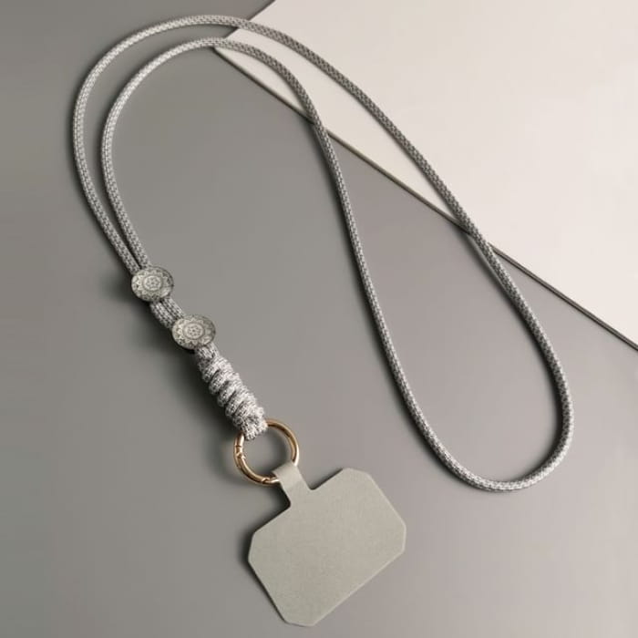 Woven Cord Phone Lanyard with Pad - Silver & Gray