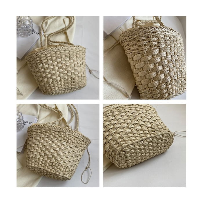 Woven Drawstring Bucket Bag