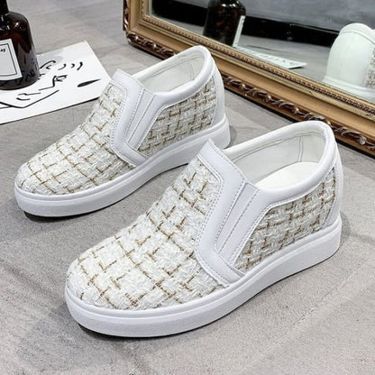 Woven Platform Slip-Ons - White / 35