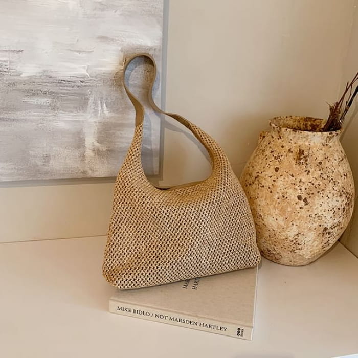 Woven Shoulder Bag - Khaki / One Size