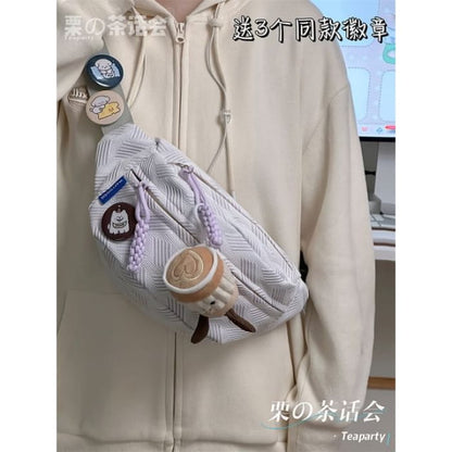 Woven Waist Bag / Charm / Pin / Set - With Cappuccino