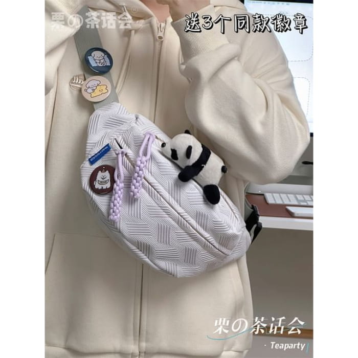 Woven Waist Bag / Charm / Pin / Set - With Panda - Purple