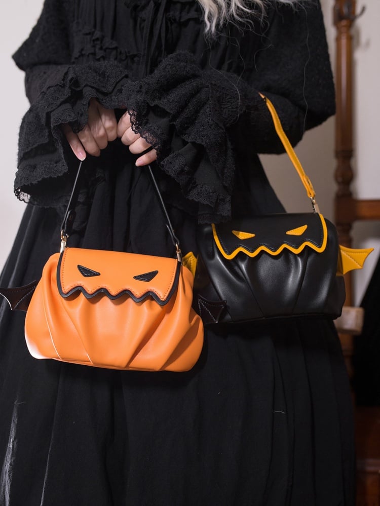 Halloween Orange Pumpkin Bat Wings Tote Bag - Free Size