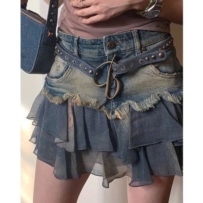 Y2K Aesthetic Denim Ruffled Skirt