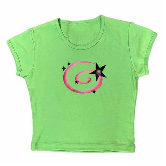 Y2K Aesthetic Star Cropped Tee - S / Green - Tops