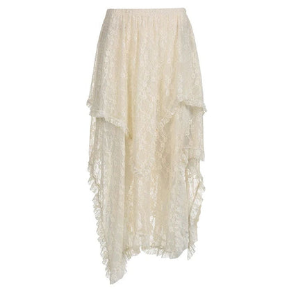 Y2K Asymmetrical Lace Skirt - S / Beige