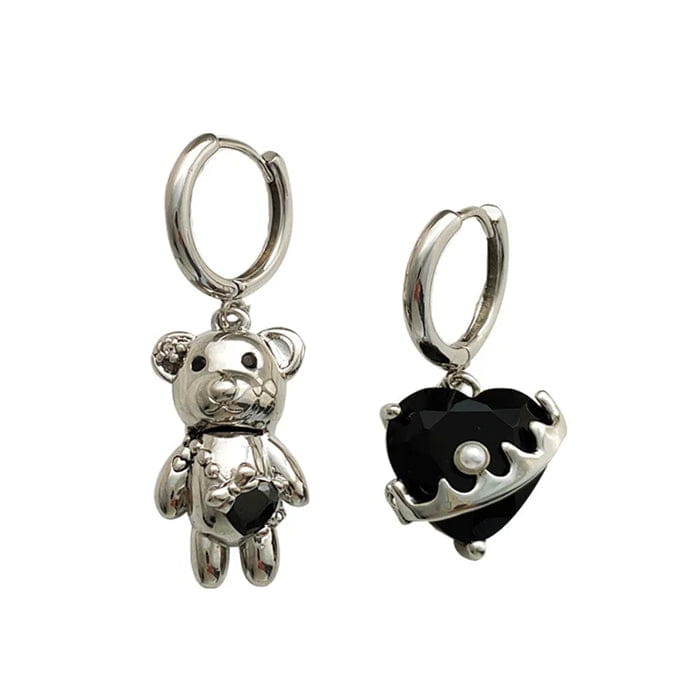 Y2K Bear Heart Earrings - Standart / Silver - earrings