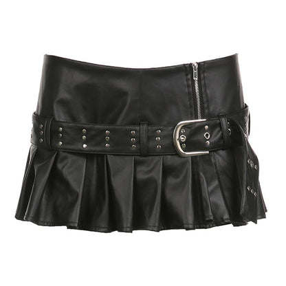 Y2K Black Leather Micro Skirt - S