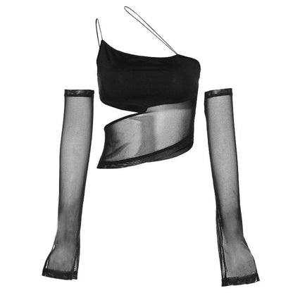 Y2K Black Mesh Top - Tops