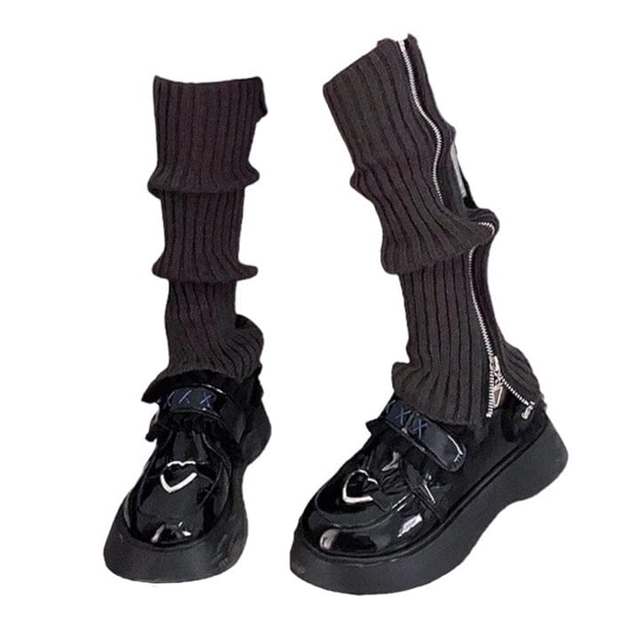 Y2K Black Zip Up Leg Warmers - Grey - Socks