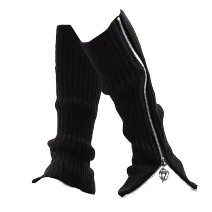 Y2K Black Zip Up Leg Warmers - Socks