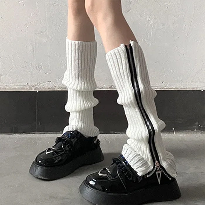 Y2K Black Zip Up Leg Warmers - Socks