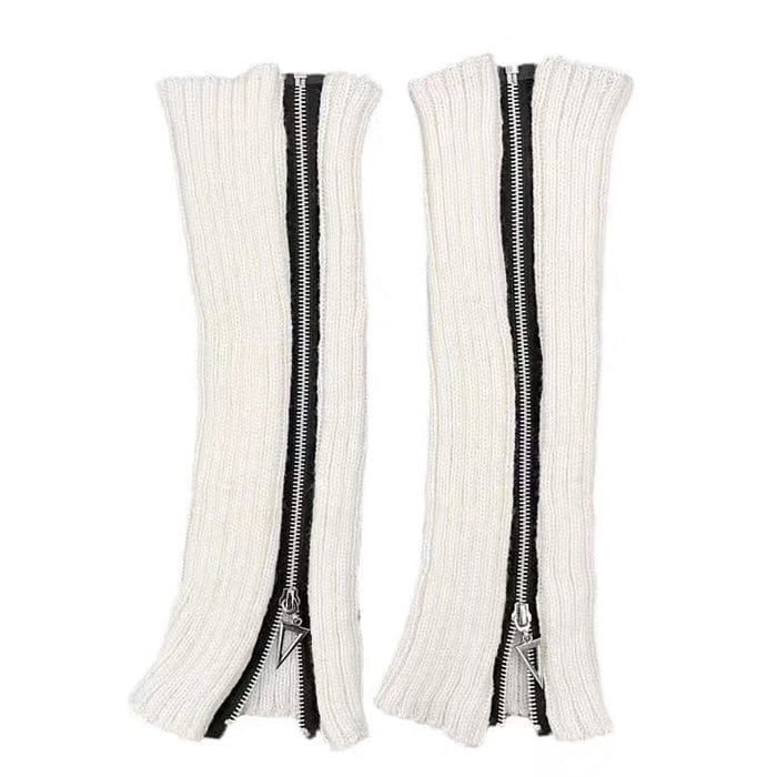 Y2K Black Zip Up Leg Warmers - White - Socks