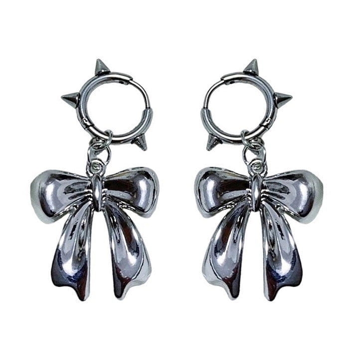 Y2K Bowknot Stud Earrings - Standart / Silver - earrings
