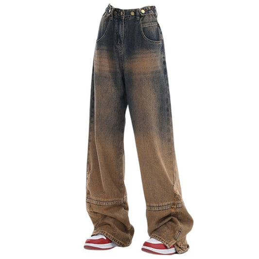 Y2K Brown Aesthetic Jeans - S / Brown/grey