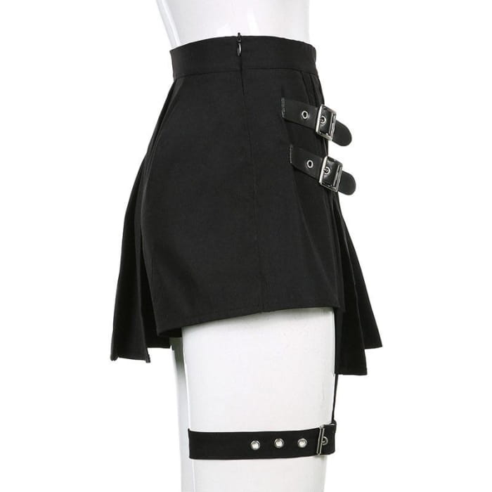 Y2K Buckle Leg Ring Mini Pleated Skirt
