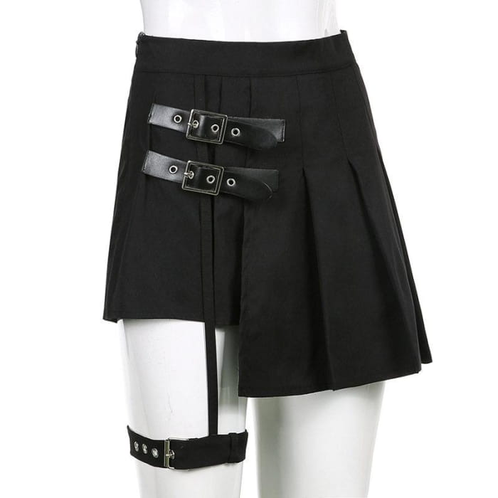 Y2K Buckle Leg Ring Mini Pleated Skirt