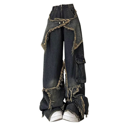 Y2K Cool Star Wide Leg Jeans - M / Dark Blue