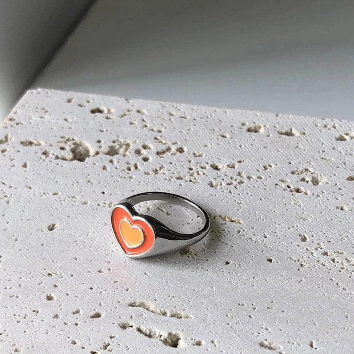 Y2K Cute Heartbreaker Ring - Silver / Orange - ring