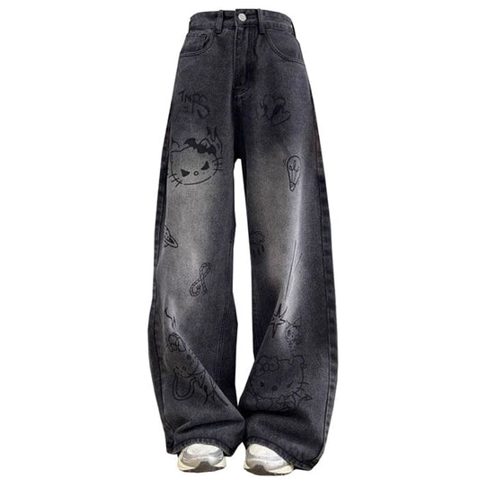 Y2K Denim Cat Jeans - S / Black