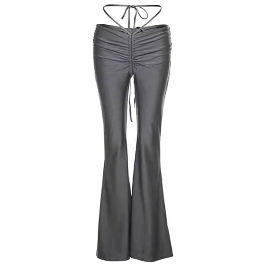 Y2K Drawstring Ruched Flare Pants - S / Grey