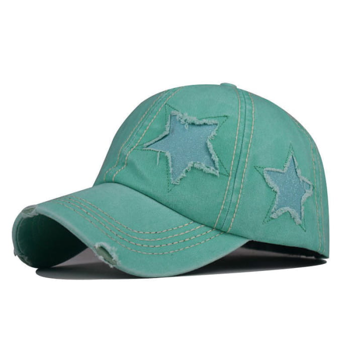 Y2K Glitter Star Denim Baseball Cap - Standart / Green